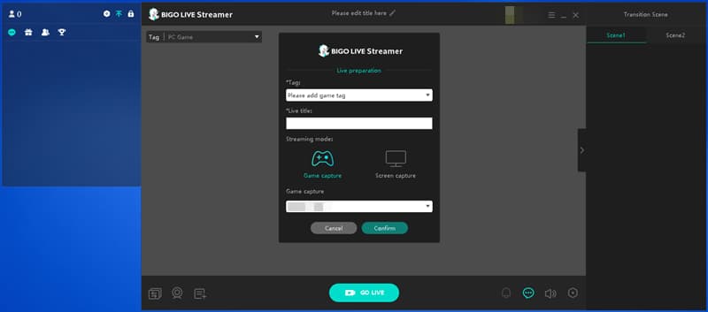 BIGO LIVE Connectorの起動画面に入力してログインすると表示される画面